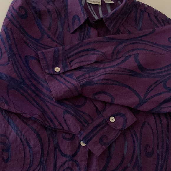 Chico’s size 3=XL purple & black blouse 77% rayon 33% nylon Made in Turkey - Picture 10 of 11